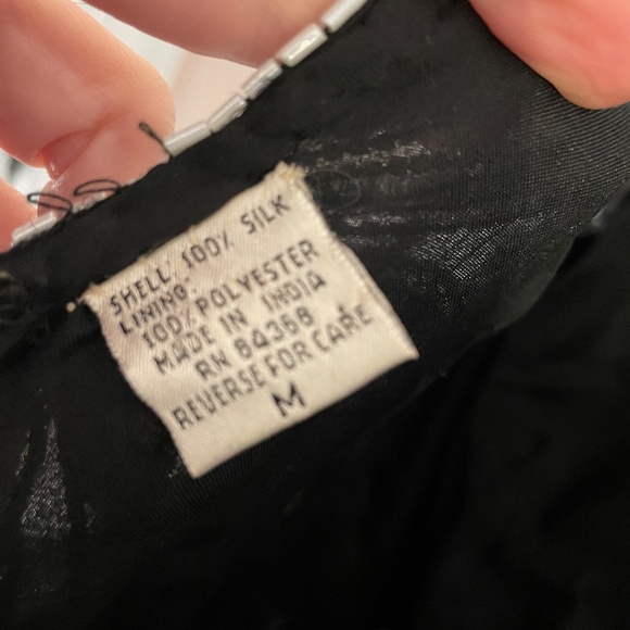 Beaded Silk Laurence Kazar Evening Gown Size Medium STUNNING Dress! Black White - Picture 4 of 9